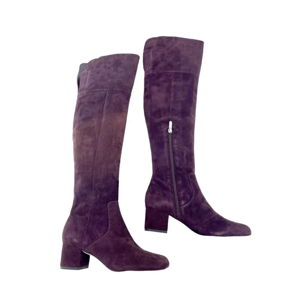 Sam Edelman Elina Suede Leather Over Knee Boots Burgundy Boots Sz 6 New